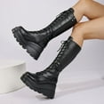 thumbnail image 4 of Black Womens Knee-High Boots With Round Toe And Side Zipper For Casual Wear And Thick Sole Comfort, 4 of 7