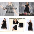 thumbnail image 3 of Vestido de cóctel midi de mujer plus size con flores y encaje de Agnes Orinda, de doble capa, con escote en V y mangas cortas, corte A, 2X negro, 3 of 8