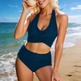 thumbnail image 5 of PWPSG Velvet Crisscross Twist High Waisted Two Piece Swimsuit Waist Cinching Shaping for Poolside Wear Blue XL, 5 of 7