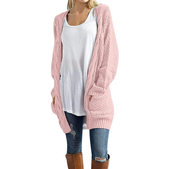Vedolay Womens Fashion Long Sleeve Cardigan Coats Open Front Button Down Loose Sweaters Pink,S