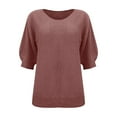 thumbnail image 4 of KBZDBZC Women Blouses Casual Women's Spring Solid Round Neck Knitted Elegant 3/4 Sleeve Top Blouse Women Womens Tshirt Womens Tee Shirt (Brown,XXXL), 4 of 5
