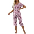 thumbnail image 4 of MINTREUS Womens Pajamas Short Sleeve Sleepwear Tops and Capri Pants Pjs Print Pajama Sets S-2XL, 4 of 7