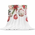 thumbnail image 2 of Christmas Balls Poinsettia Throw Flannel Blanket 30x40In Fir Leaves Winter Snowflakes White Backgroud Super Soft Cozy Bed Blanket, Lightweight Plush Fuzzy Bed Throw for Bedroom Sofa Couch Living Room, 2 of 4
