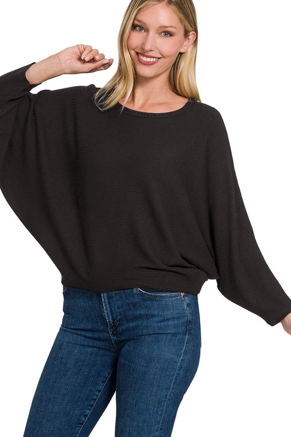 Women's Pullover Sweater - Batwing Long Sleeve Boat Neck Ribbed Soft Knit Top S-3XL