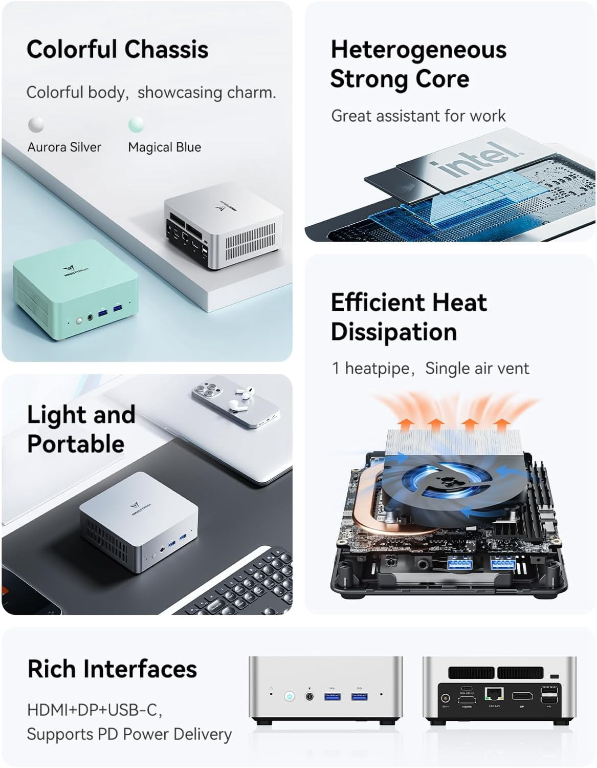 MINISFORUM UN1265 Mini PC, Intel Core i7, Windows 11 Tower, DDR4