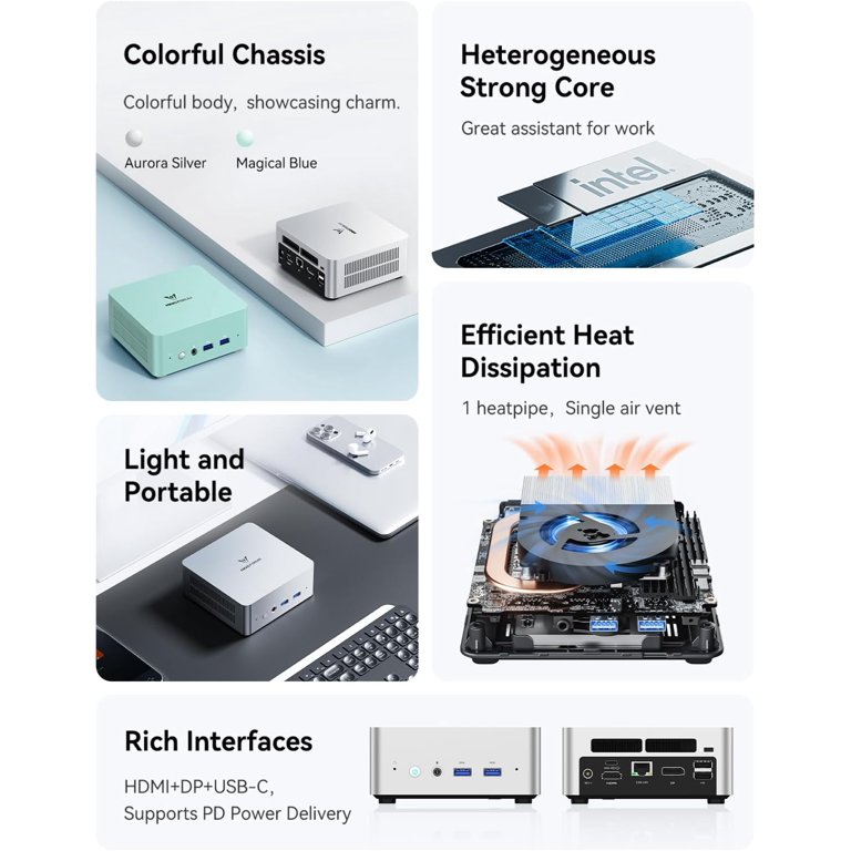 MINISFORUM UN1265 Mini PC, Intel Core i7, Windows 11 Tower, DDR4