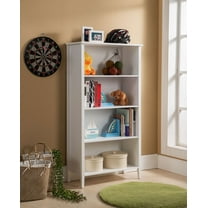 Kings Brand Furniture White Wood 4-Shelf Kids' Bookcase – Storage for Toddlers, Children & Teens in Playroom, Bedroom