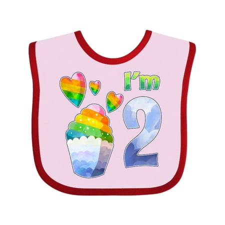 

Inktastic I m 2 Cute Rainbow Unicorn with Stars and Hearts Gift Baby Boy or Baby Girl Bib