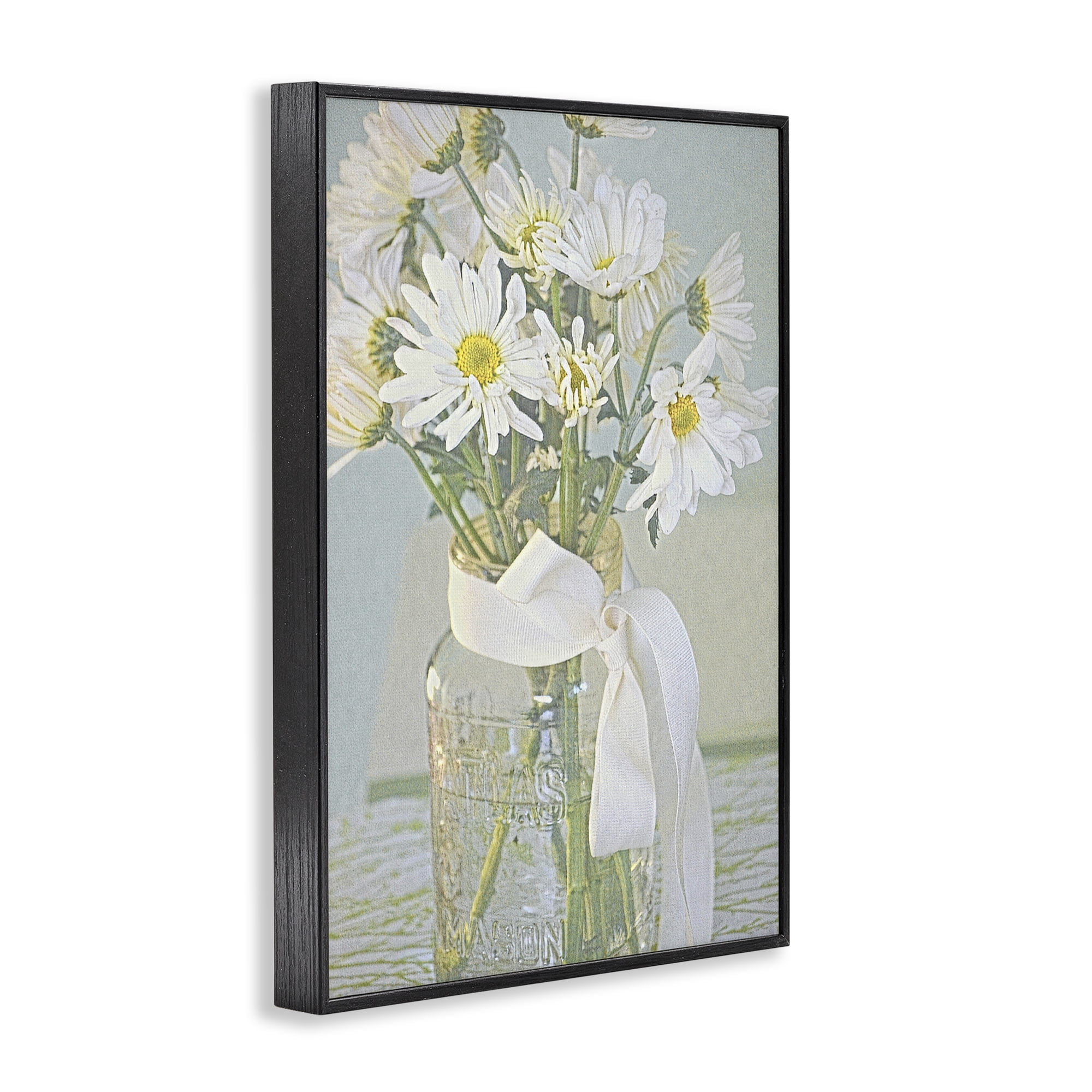 Stupell Industries Faded Daisies Jar Botanical & Floral Painting Black Framed Art Print Wall Art, 12 x 18