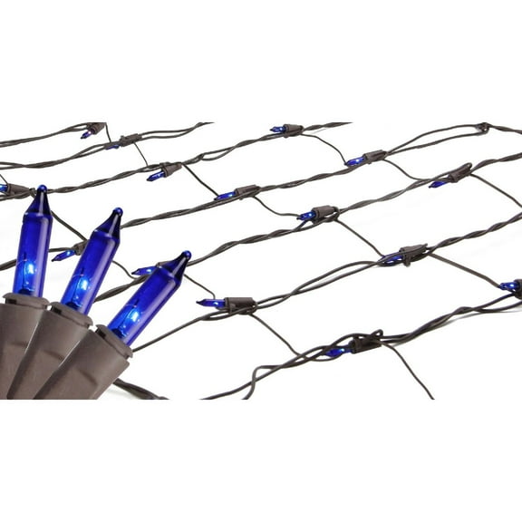 Northlight Mini Net Style Incandescent Christmas Lights - 2' x 8' - Blue - Brown Wire