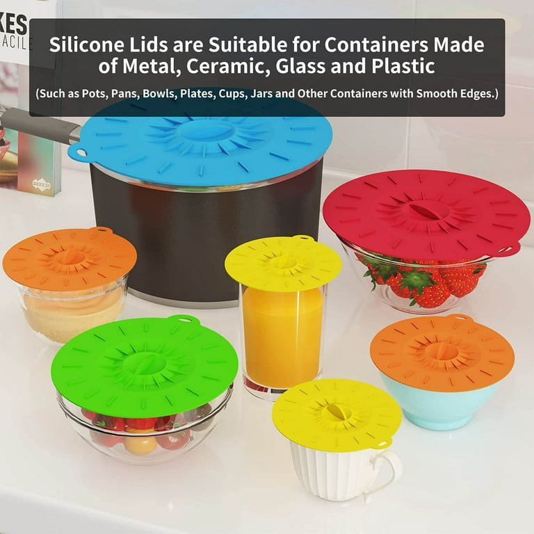 7 Pack Silicone Lids, Microwave Splatter Cover, 5 Sizes Reusable Heat Resistant Food Suction Lids Fits Cups, Bowls, Plates, Pots, Pans, Skillets