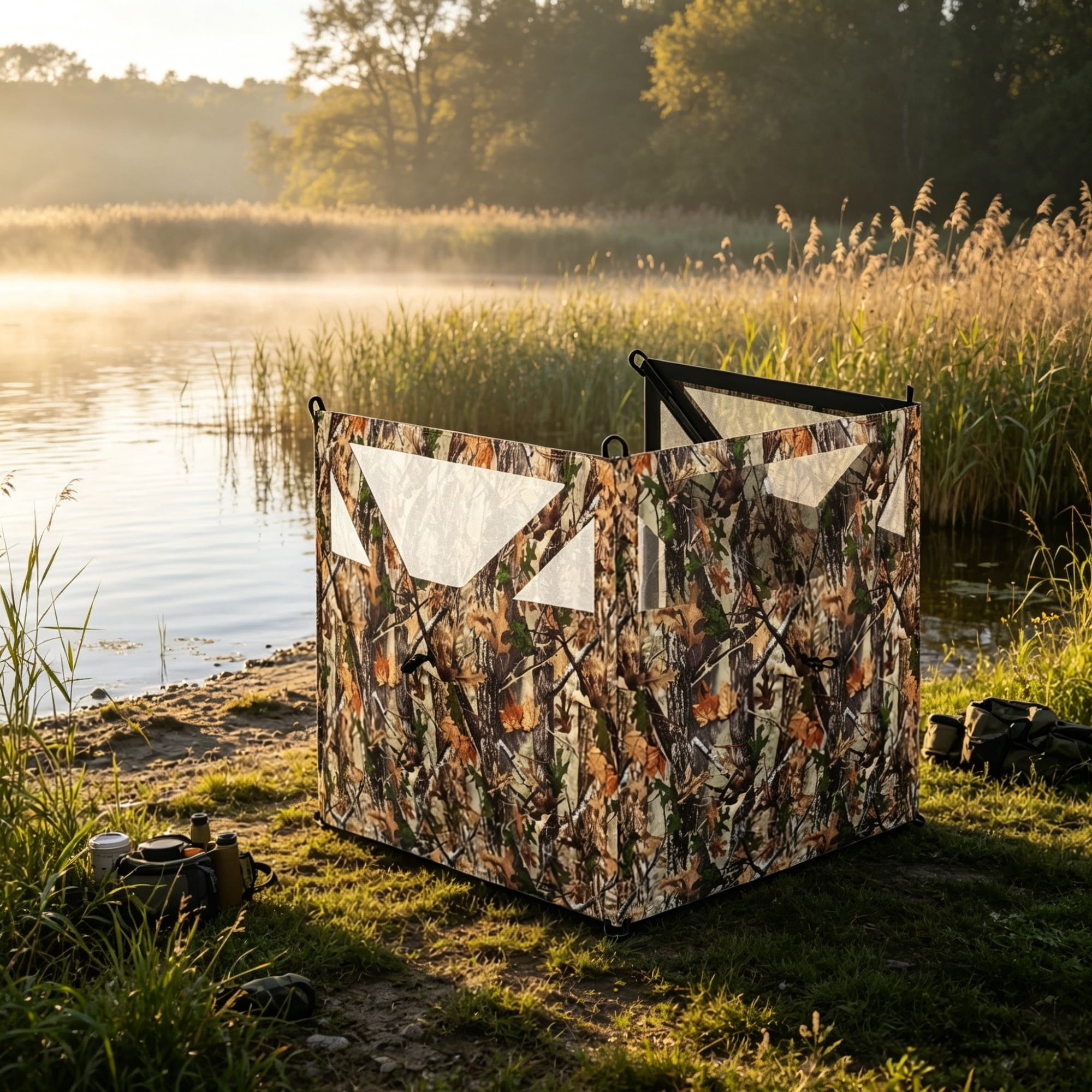 Hunting Blind, 3-Panel 176" x 58.3" with Quick-Access See Through Windows for Fast Setup Hunting & Camping, Camouflage