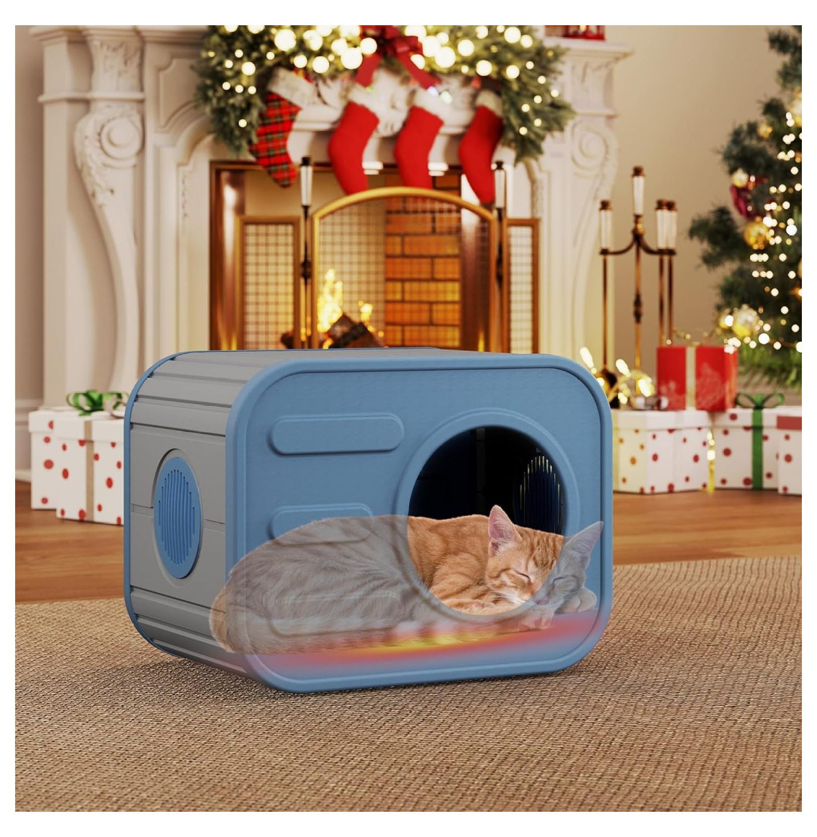 Plastic Cat House Outdoor, Cats House for Indoor, Weatherproof Cat House, Camera Shaped Design, with Escape Door, for Small to Medium Cats (Blue, 20.7 * 14.3 * 15.8)