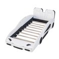thumbnail image 4 of Bellemave Twin Size Race Car-Shaped Platform Bed with Wheels, Faux Leather Upholstered Boys Twin Race Car Bed,Twin Bed Frame with Slat Support（White), 4 of 8