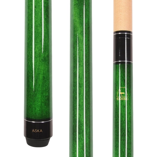 ASKA 58" Two-Piece Pool Cue | Hard Rock Maple Shaft | 13mm Leather Tip | Wrapless Green Design | 20-Ounce