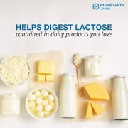 Puregen Labs Dairy Relief Lactase Enzyme 3000 FCC - Lactose Intolerance Pills - 90 Fast Acting Caplets - 1PK