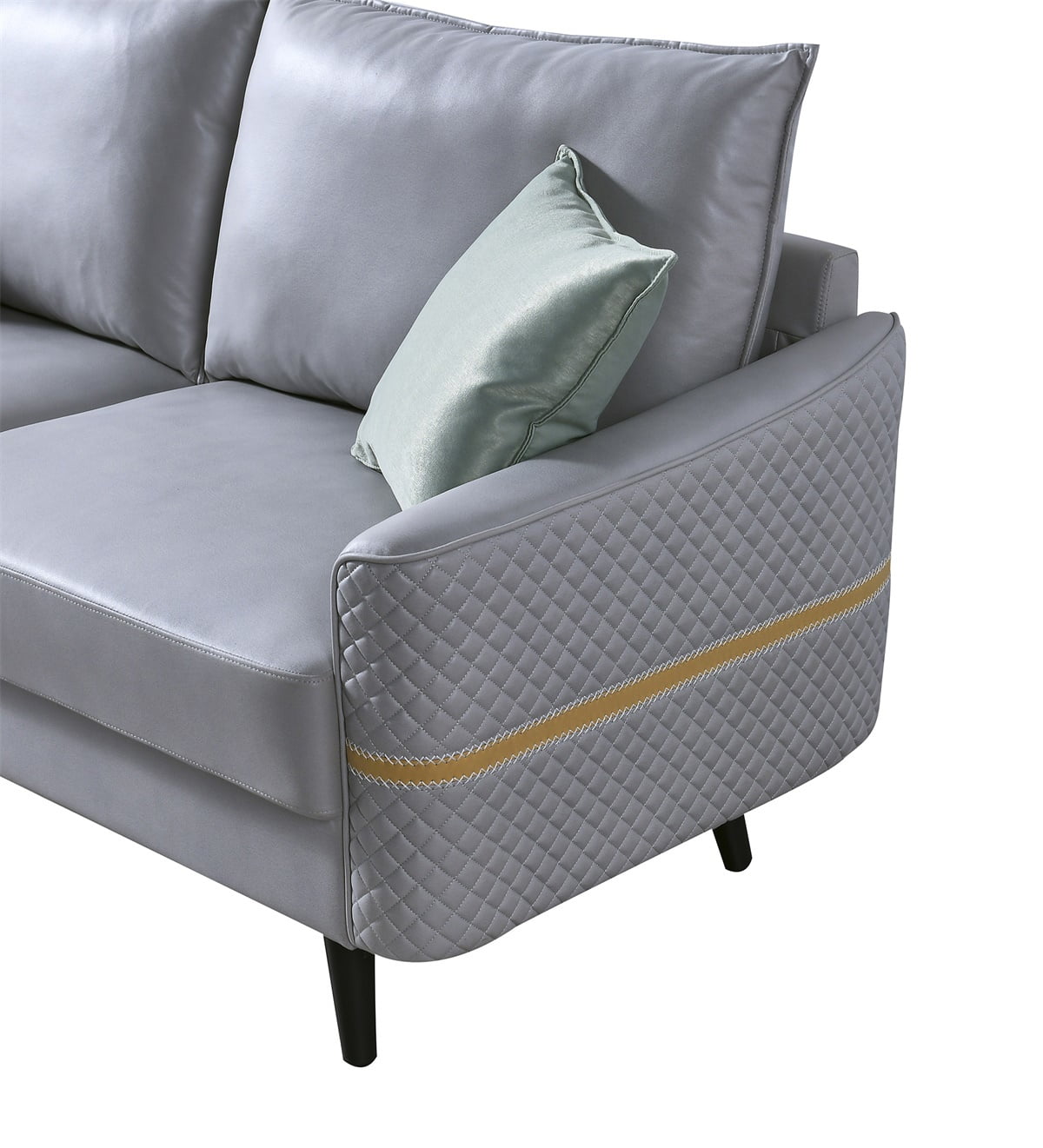 Living Room Leather Sofa Couch, 3-Seat Tufted Love Seat with 2 Pillows, Light Blue Living Room Leather Sofa Couch, 3-Seat Tufted Love Seat with 2 Pillows, Light Blue
