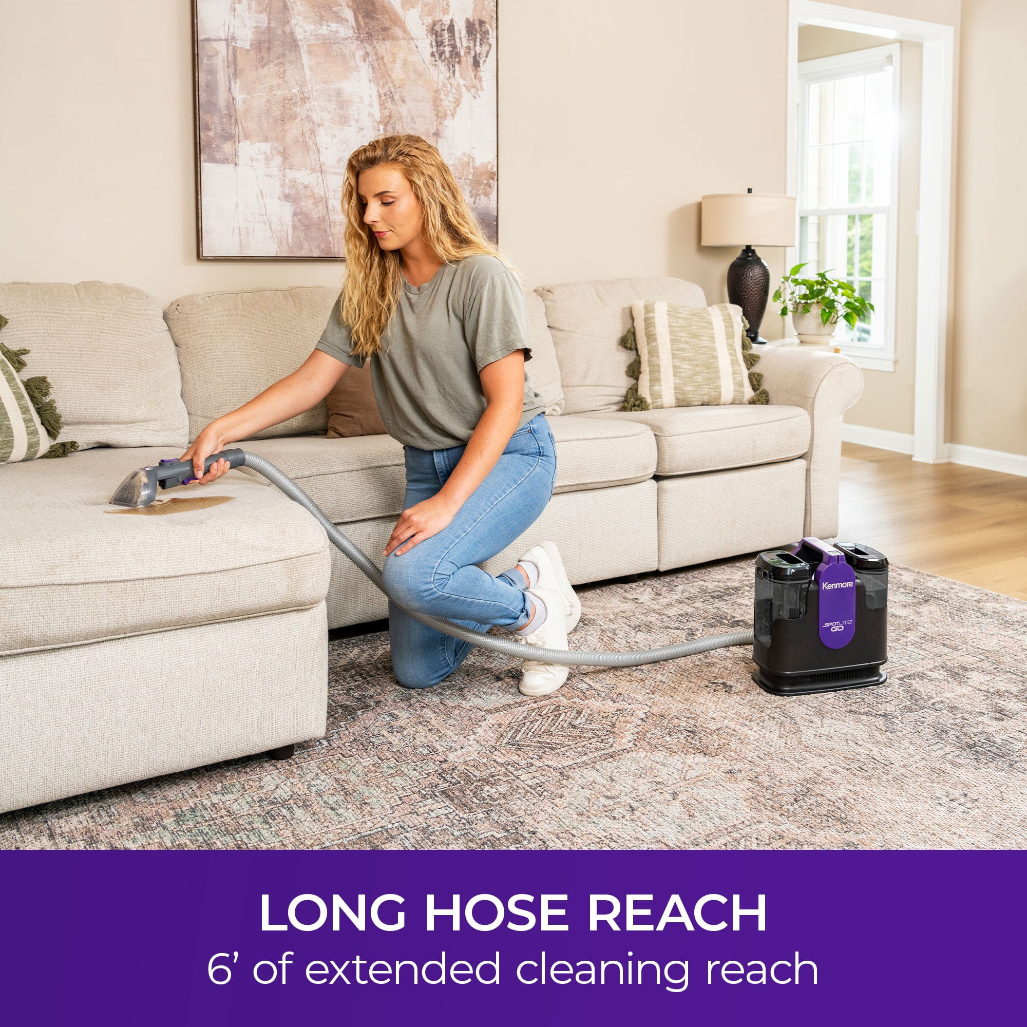 Kenmore SpotLite™ Go Carpet Cleaner, for Carpets, Rugs, Upholstery, Auto, Stairs, and Pet Messes, Lightweight, Portable with Hose Cleaning Tool, Powerful Suction, KW1048, Black and Purple