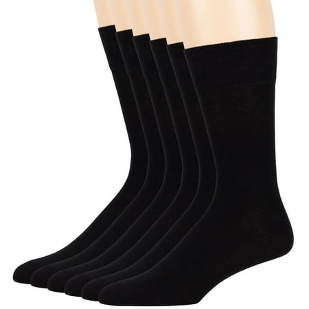 Mens Cotton Dress Thin Soft Crew Socks, Black, X-Large 13-15, 6 Pack