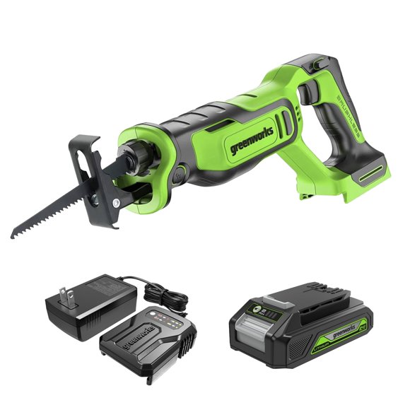 Sierra Reciproca Greenworks 1201002-3P Motor Brushless 24V 3000 SPM Carrera 1 Pulgada Bateria 2.0 Ah Cargador