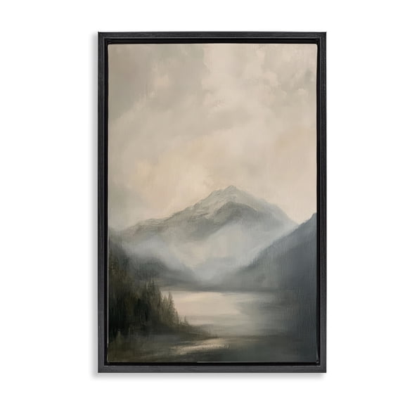 Stupell Industries Rustic Lodge Misted Mountain Lake Scene Black Floating Frame Canvas Art, 17 x 25, by Petals Prints Design