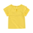 thumbnail image 4 of LLYWEY Toddler Baby Cotton T-Shirts, Girls Ruffle Crew Neck Short Sleeve Summer Shirts, Kids Keyhole Back Solid Color Tunic Tops Tees Vacation Casual Loose Blouses, Style-T-19, Yellow, 3T, 4 of 9