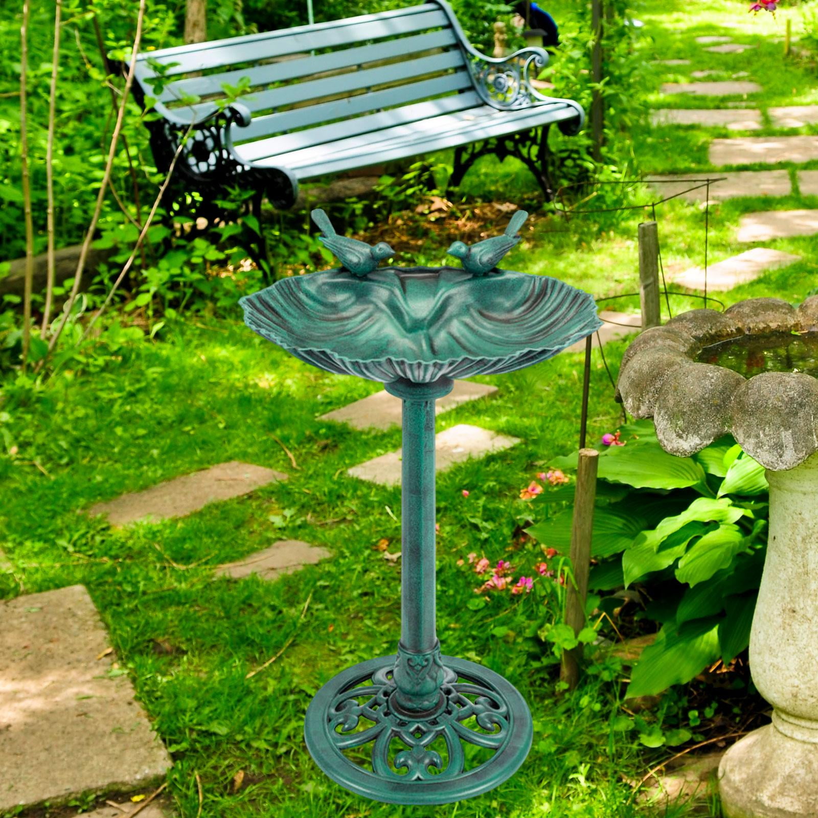 koolsoo Bird Bath for The Garden - Decorative Eye-catcher: Freestanding Bird Bath on A Pedestal, Weatherproof, Feeder, Easy Assembly, Gift for Bird Lovers green