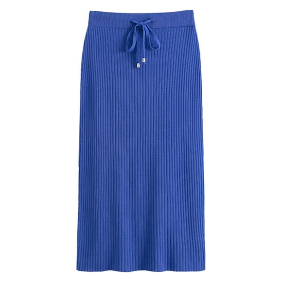Ploknplq Knit Straight Skirt for Women Solid Midi Length Black Skirt for Women Midi Skirt Blue One Size