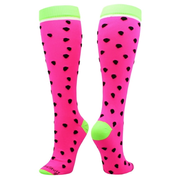 Neon Watermelon Over the Calf Socks (Neon Pink/Neon Green, Medium)