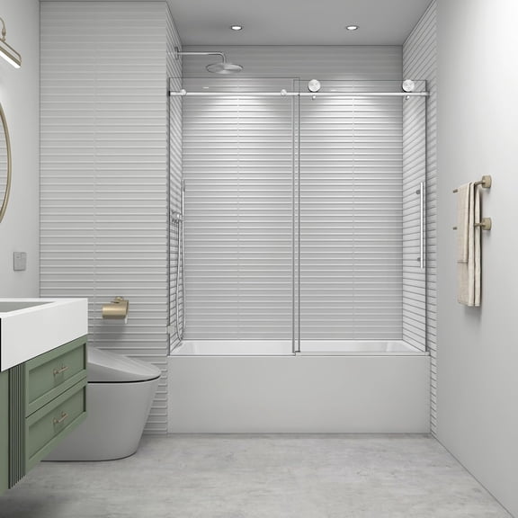 55"-60"W x 76"H Frameless Soft Close Sliding Shower Door, 5/16" Glass, Brushed Nickel