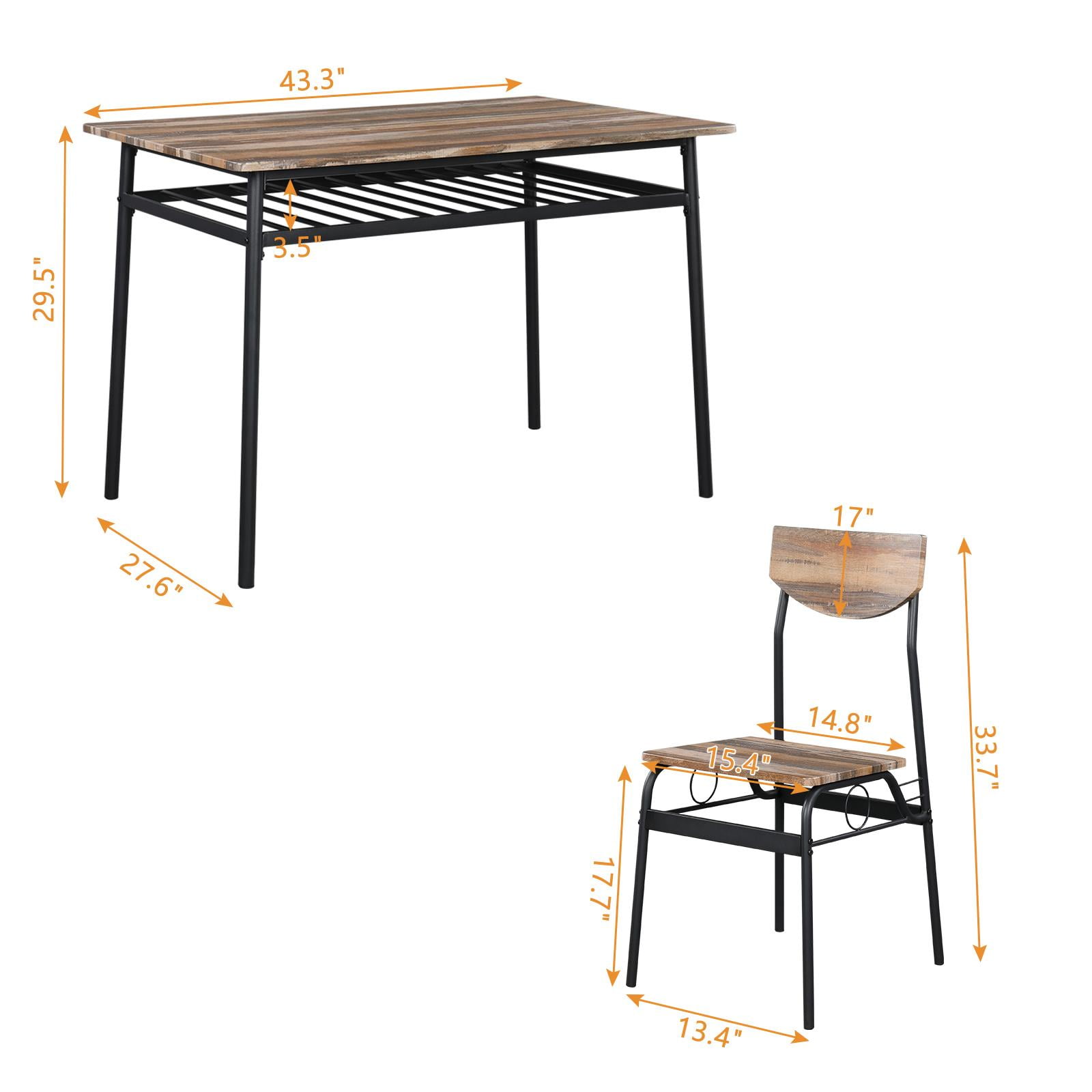 Ktaxon 5 Pieces Dining Table and Chair Set, Breakfast Diner Table Set with 4 Chairs and Shelf for Kitchen Dining Room, Natural Wood