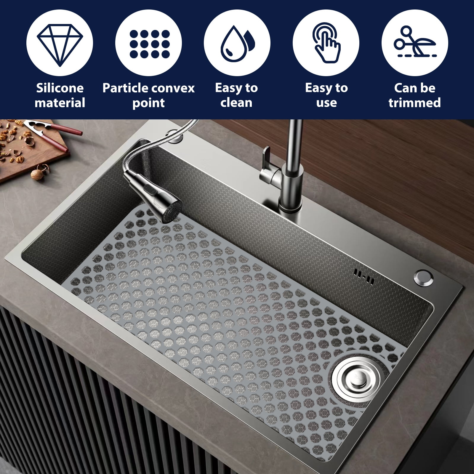 Hollow out Silicone Sink Protector Mat Cuttable Versatile Kitchen Sink Mat With Anti Slip Particle for Stainless Steel Basin Countertop