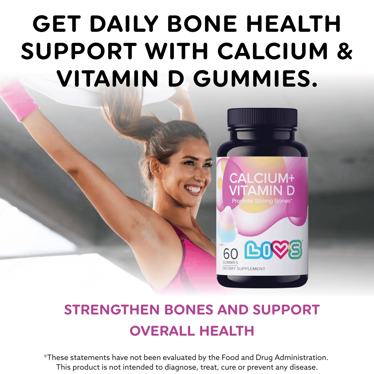 LIVS Calcium & Vitamin D3 Gummies, 1000 IU (25 mcg) D3 + 170 mg Calcium, Bone & Immune Support, Vegan, Cotton Candy Flavor, 60 Count/30 Servings