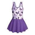 thumbnail image 4 of COEQINE Girls Bathing Suit One Piece with Full Coverage Skirt & Built-in Panty, Scoop Neck Tankini Style Cute Swimsuit, for Active Girls 3-4 Years, Purple Butterfly, 4 of 8