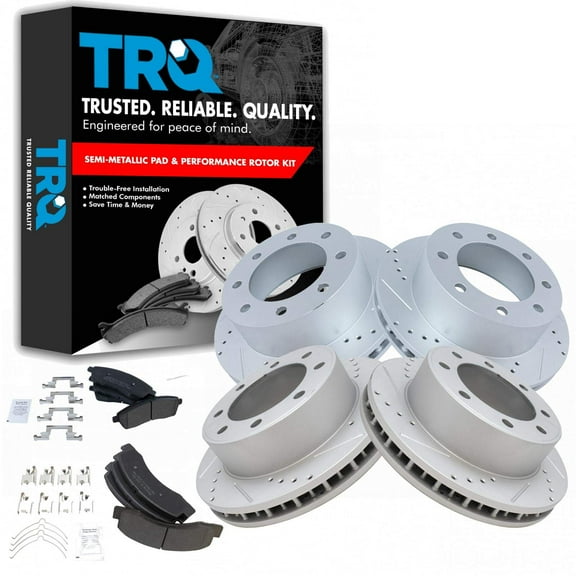 TRQ Front and Rear Performance Brake Pad & Rotor Kit Brake Pads Brake Rotors Set Semi-Metallic Premium G-Coated Fits Select 2000-2005 Ford Excursion 2000-2004 F-250 Super Duty F-350 Super Duty