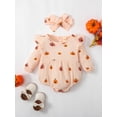 thumbnail image 2 of Wassery 2PCS Newborn Baby Girl Summer Outfit Pumpkin Print Romper Bodysuit + Bow Headband 3 6 12 18 Months Infant Halloween Clothes, 2 of 9