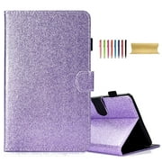 Bling Glitter Case for iPad Mini 1/2/3/4/5 7.9-inch Model (SM-X110/X115/X117), Protective Wallet Card Slot Case with Pencil Holder,Premium PU Leather Folding Kickstand Cover, Purple