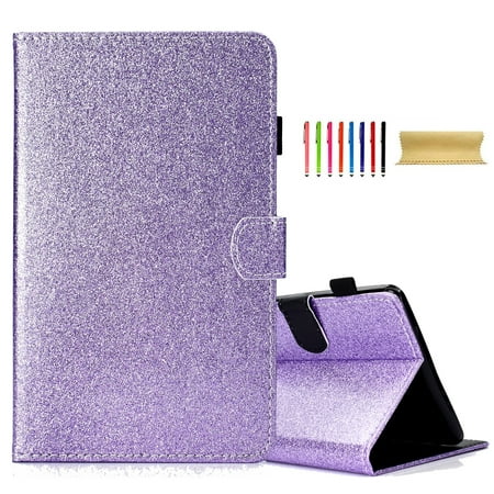 Bling Glitter Case for iPad Mini 1/2/3/4/5 7.9-inch Model (SM-X110/X115/X117), Protective Wallet Card Slot Case with Pencil Holder,Premium PU Leather Folding Kickstand Cover, Purple