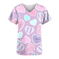thumbnail image 5 of TIMIFIS Hauts de Sarrau d'Infirmière pour Femmes, Saint-Valentin, Uniforme de Travail, Manches Courtes, Col en V, Blouse T-shirt de Tenue de Travail avec Poches - Imprimé Violet, 5 of 5