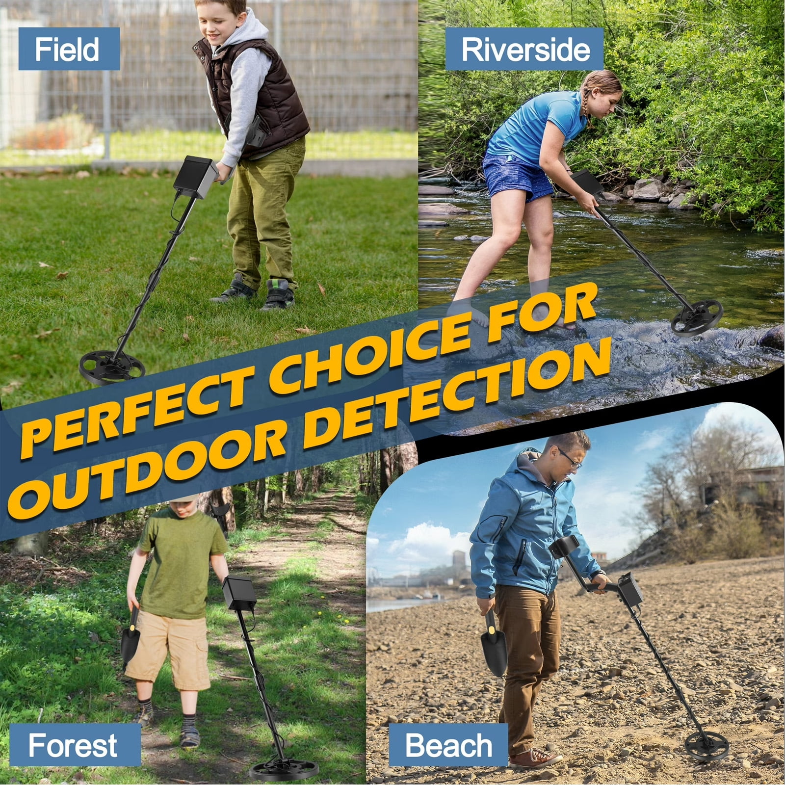 Golyzmt Metal Detector for Adults & Kids, High Precision Gold Digger with 2 Search Modes, IP65 Waterproof Search Coil, 31"-44" Adjustable Rod, Treasure Hunting for Beach Backyard