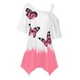 thumbnail image 3 of ALLLIST V-Neck Tops for Women Short Sleeve One Shoulder Blouses Trendy Butterfly Pink Shirts Ladies Tops, 3 of 7