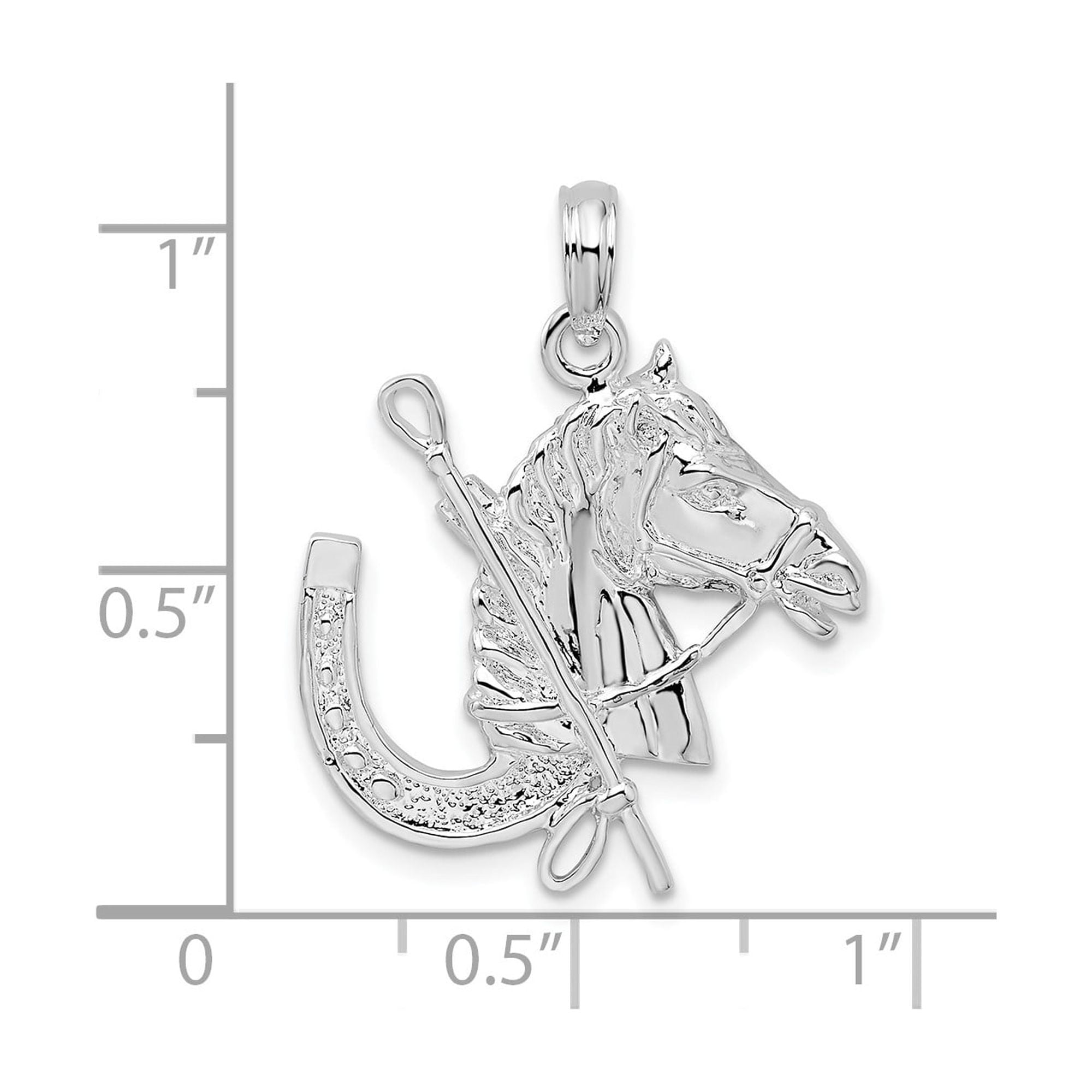 925 Sterling Silver Horse Head Riding Crop Horseshoe Pendant Charm, Equestrian Western
