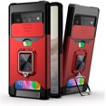 thumbnail image 1 of KOMI TPU+PC Holder Slot Adjustable Stand Case with 360 ° Ring Holder Support Protective Cover Push Window Insert Card Phone Case Compatible with Google Pixel 8 Pro 7A/6A/5A (Red,Google Pixel 6 Pro), 1 of 5