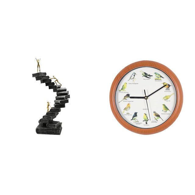 Estatua de escalera,Estatua de escalera con libros de escalada,decoración artística,Escultura de escalera de libro,figura de pensador abstracto,Reloj de pared,Reloj de pared con pájaro