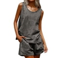 thumbnail image 3 of Frostluinai Two Piece Sets for Women Summer Casual Sleeveless Tank Top Matching Shorts Lounge Sets Ladies Clothes Loose Fit Outfits with Pocket Dark Gray XL, 3 of 8