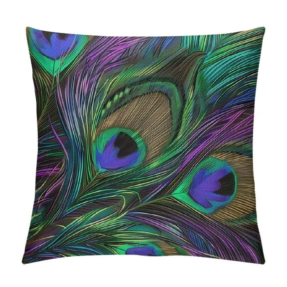 PHYHOO Throw Pillow Cover Peacock Feathers Animal Beautiful Colorful Digital Paint Green Purple Square Pillow Case Cushion Cover for Home Car Decorative