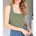 thumbnail image 3 of Women'S Square Neck Wide Strap Crop Tank Tops Flower Going Out Tops Slim Fit Lettuce Trim Crop Tops Green L, 3 of 5