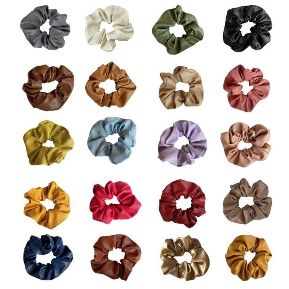 Soft Leather Hair Scrunchies Elastic Ponytail Holders for Thick Hair Glossy Hair Ties Elastic Hair Bands Rope for Women Girls Korean Hairstyle Hair Accessories L9R7