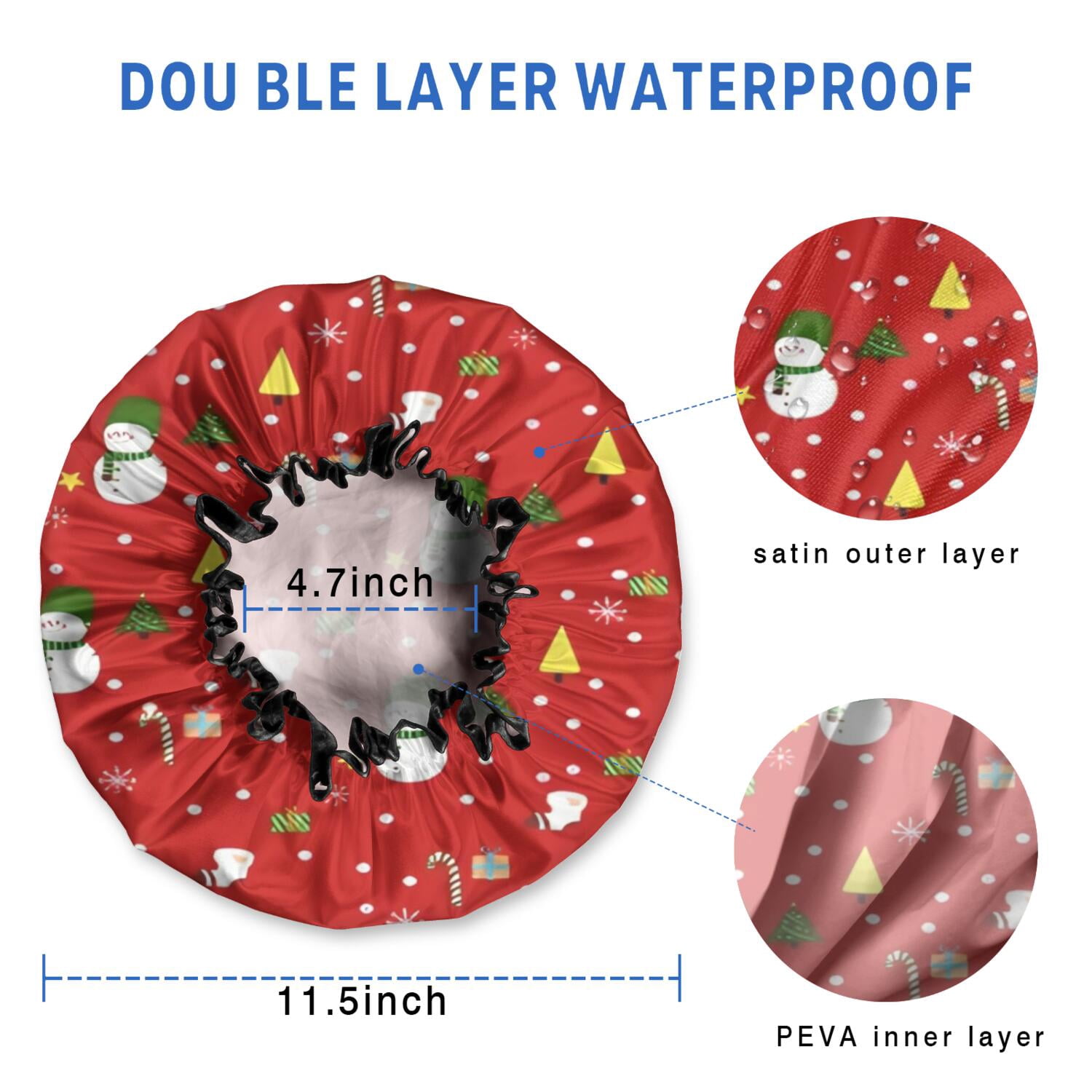 Shower Caps,Red Christmas Snowman Pattern Waterproof Shower Cap for Women 4 Pieces,Double Reusable Hair Cover for Shower PEVA Elastic Stretch Hem