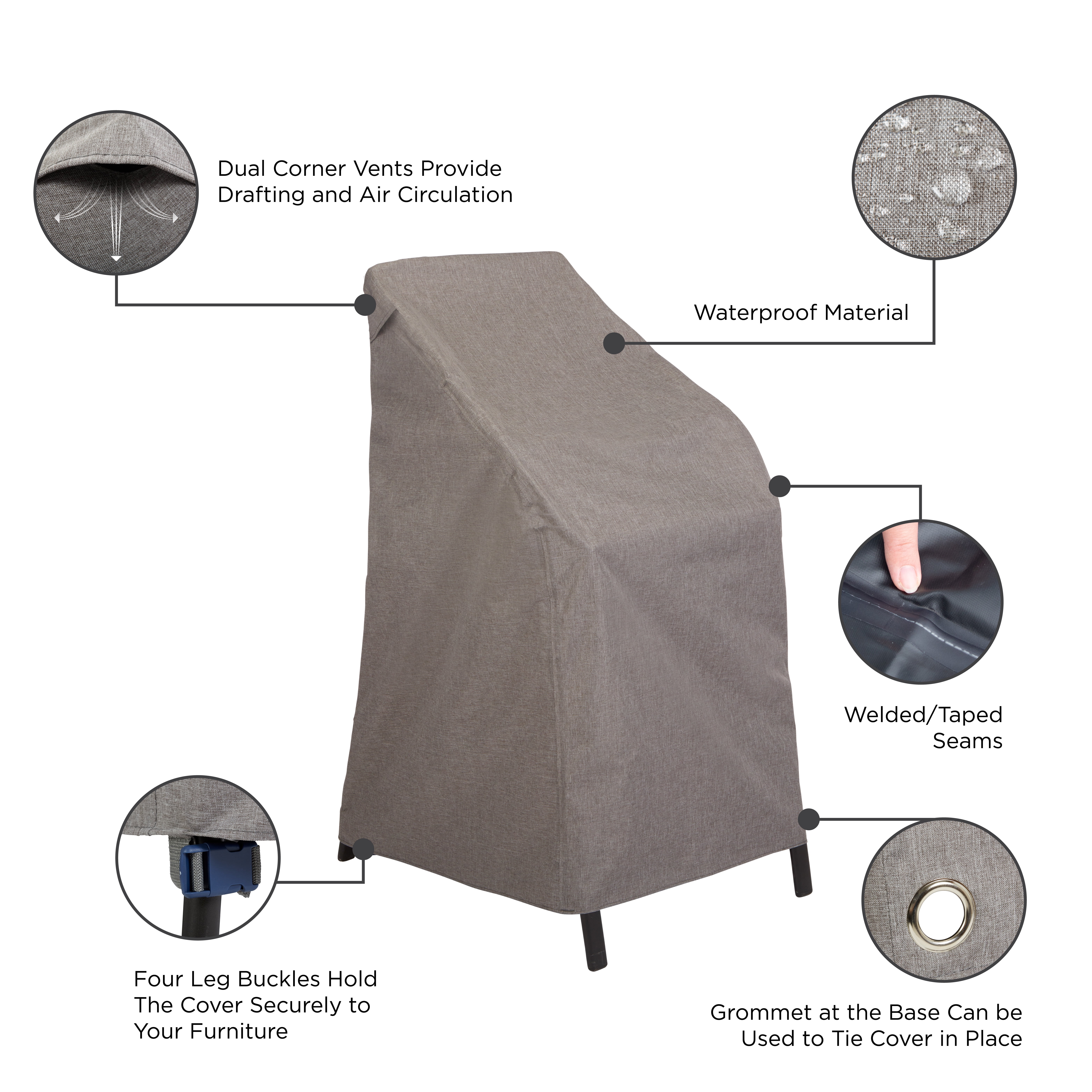 Modern Leisure Garrison Waterproof Stackable Patio Chair Cover, 27"L x 27"W x 49"H, Gray